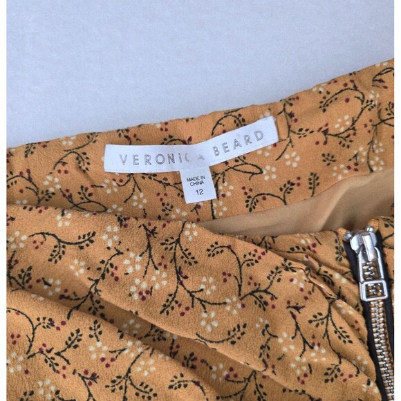 VERONICA BEARD Mustard Floral Ruffle Zipper Mini Skirt Size 12 - Picture 5 of 8
